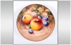 Royal Worcester Handpainted Pin Dish 'Fallen Fruits' Still Life signed Roberts. Date 1958, 4'' in