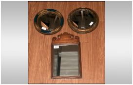 Early 19thC Small Wall Mirror with scroll pediment top and fluted frame. 14.5 x 9 inches. Together