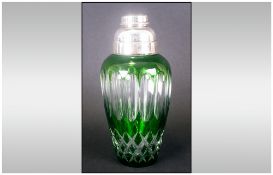 Art deco Glass Cocktail Shaker, with a silvered metal top stamped W.29. The body of tapering form