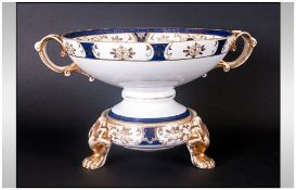 Noritake Procelain Fine Hand Painted Two Handle Bowl & Stand, Circa 1910-1910, Stands 7'' in height.