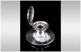 Edward VII - Small Silver Capstan Inkwell Complete with Glass Well. Hallmark Birmingham 1905. Height