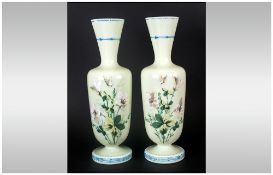 Pair Of French Opaline Vases, decorated in thick coloured enamels, depicting Butterflies amongst