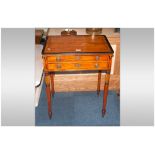 Regency Sewing Table The Top With Ebony Geometric Inlay & Edge. Above Two Drawers Raised On Turned &