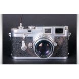 Leica M3-753382 Camera, Date 1955. Complete with Original Leather Holder and Shoulder Strap. The