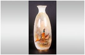 Royal Worcester Hand Painted Vase, 'Pheasants In A Woodland Setting' Signed James Stinton, Circa