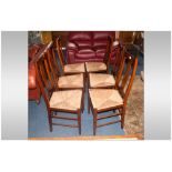 Set Of Six Beech Wood Cottage Style Dining Chairs, With Rush Seats.