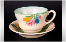 Clarice Cliff Hand Painted Cup & Saucer 'Autumn Crocus' Circa 1929. Cup 2.5'' in height, Excellent