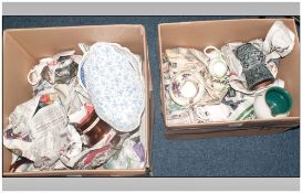 2 Mixed Boxes Of Pottery,  Comprising Vases, Dinner Sets, Ornaments etc.
