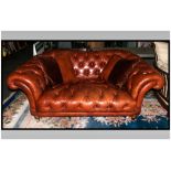 Tetrad Top Quality Chesterfield Two Seater Sofa In Tan Leather with Matching Cushions In Leather,