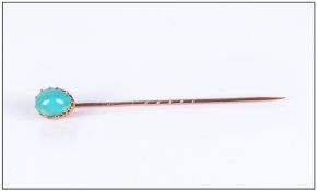 Victorian 9ct Gold - Turquoise Set Stick Pin with Original Period Box. Excellent Condition. 2.5