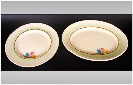 Clarice Cliff Hand Painted Cabinet Plate & Platter 'Crocus' Pattern date 1929. Platter 12'' in