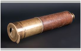 Four Draw Lacquered Brass Telescope. Unmarked With Brown Leather Grip.