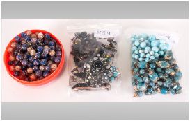 Box of Blue and White Murano Glass Beads, small bag of costume brooches etc. and further loose