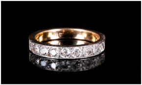 18ct Gold Diamond Half Eternity Ring Set With 9 Round Brilliant Cut Diamonds, Stamped 18ct,