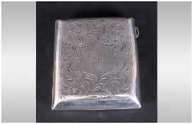 George V Silver Cigarette Case With Engraved Decoration, Hallmark Birmingham 1915. 3.5x3'', 80.5