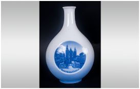 Royal Copenhagen Blue Decorated Bottle Vase, depicting Rosenburg Castle, marked to base with three