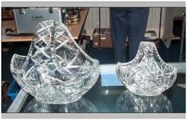 A Good Quality and Heavy Cut Crystal Large Basket Shaped Bowl. 10 x 12 Inches. + a Matching Cut