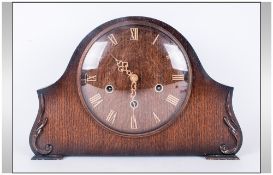 Smiths Clock & Co 8 Day Striking and Chiming Wooden Cased Mantel Clock. Strikes on 4 Gongs, S/F