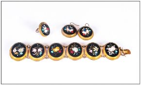 19thC Italian, Florentine Pietra Dura Gold Bracelet, 6 Oval Panels Depicting Foliate Decoration