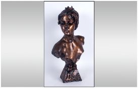 A Modern Bronzed Bust Of Diane By E.Villand, 14'' in height.