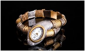 Ladies Novelty Wristwatch, In The Form Of A Coiled Serpent/Snake. Two Tone Metal, Quartz Movement,