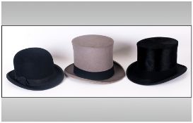 Collection Of Three Hats comprising 2 top hats & 1 bowler