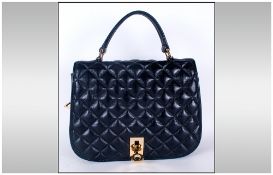 Jaeger Designer Handbag with Navy Quilted Finish and Short and Long Detachable Handle, Dark Blue