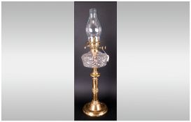 Impressive And Quality 19th Century Brass Twin Wick Table Oil Lamp with cut glass bowl. Complete