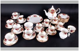 Royal Albert 42 Piece Old Country Rose Part Coffee and Tea Service comprising 12 side plates, 6