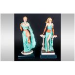 Pair Of Italian Decorative Resin Figures Of Elegant Women In Evening Dresses, signed to base. 11''