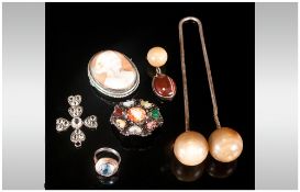 Mixed Lot Of Jewellery Comprising Shell Cameo In White Metal Mount, Stone Set Unmarked Silver