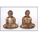 Pair Of Antique Chinese Bronze Buddah Figures in a seated position. Polished. 5'' in height.