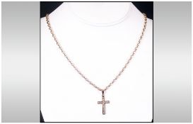 A 9ct Gold Cross Set with Diamonds Fitted to a 9ct Gold Belcher Chain. Fully Hallmarked. 26 Inches