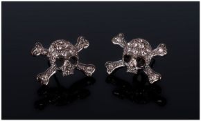 Vivienne Westwood Authentic Silver Skull and Crossbones Logo Designed Pair of Earrings. Fully