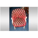 French Style Bedroom/Salon Tub Chair Painted Wooden Frame, Plush Red Upholstered Padded Seat And