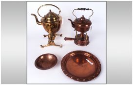 Collection Of Metalware Comprising Copper Spirit Kettle With Brass Supports And Handle And A Brass