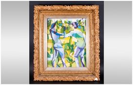 Mid Twentieth Century Abstract Impressionist Painting of Two Dancers housed in elaborate 19thC