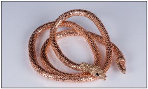 Long Snake Flexible Necklace, the body of gilt style openwork with the head and the tip of the