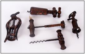 James Heeley Patent Corkscrew With Four Other Antique Corckscrews