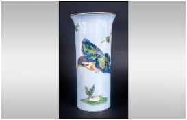 W&R Carltonware Lustre Vase 'Kingfisher' Design On Powder Blue Ground. Circa 1920.21. 8.5'' in