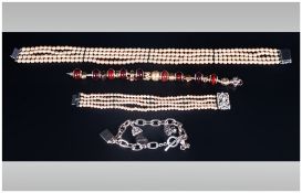 Collection Of Costume Jewellery Comprising Simulated Pearl Choker & Bracelet, White Metal Modern