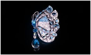 Austrian Crystal Encrusted Butterfly Brooch/Pendant, the butterfly, unusually shown from the side
