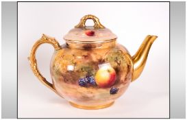 Royal Worcester Handpainted Tea Pot 'Fallen Fruits' Still Life Signed H.Price. Date 1923. 5'' in