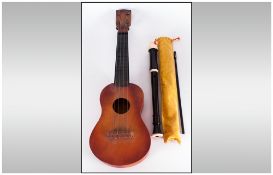 Small Miniature Guitar Made In Germany, 21'' in lenght. With recorder by Aulos No205. 17''