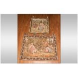 Two Tapestries Wall Hangings Depicting French Garden Scenes, with figures, 22x22'' & 34x24''