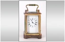 Enlgish 19th Century Good Quality Brass & Glass Panelled Miniature Carriage Clock with visable