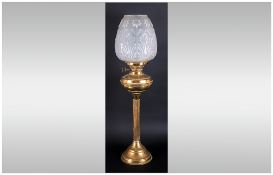 Edwardian Corinthian Column Brass Oil Table Lamp with twin wicks and elegant moulded white glass