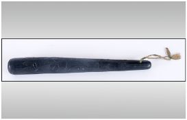 Irish Blackthorn 19th Century Shillelagil/Trunchon Decorated With Carved Images Of Shamrocks. 11.5''