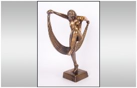 Art Deco Bronze Figure of The Scarf Dancer, with Arms Outstretched In a Dancing Pose. Unsigned. c.