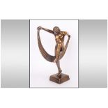 Art Deco Bronze Figure of The Scarf Dancer, with Arms Outstretched In a Dancing Pose. Unsigned. c.